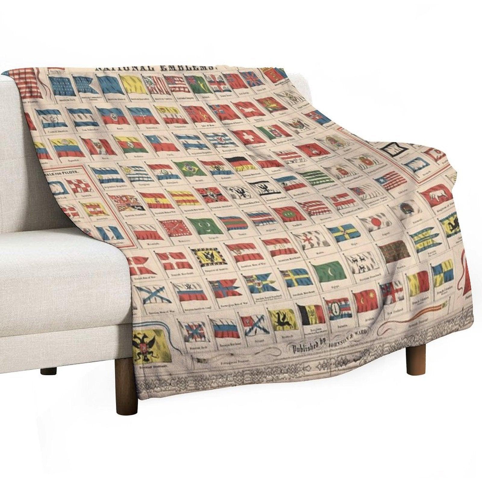 Vintage Flags of The World Chart Throw Blanket