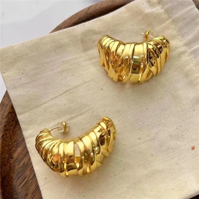Retro Metal Stud Earrings Geometric Irregular for Women Brass Jewelry Light Luxury Europe And America