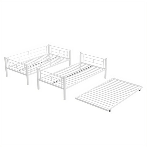 Heavy-duty Sturdy Meta Twin over Twin with Trundle Bunk Bed/l/ Noise Reduced/ Safety Guardrail/No Box Spring Needed,White