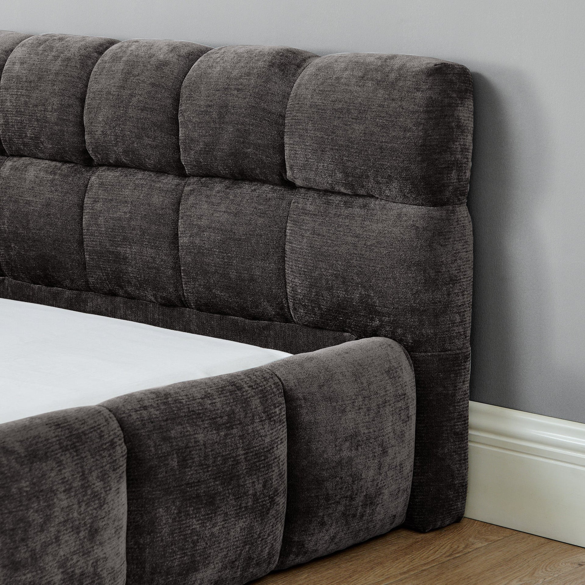 King size  Upholstered Bed Frame with Thick Fabric, Chenille Fabric Grounded Queen Size Platform Bed with Headboard and Solid Frame. No Box Spring Needed-Dark Gray(88.5''*85.5''*24'')