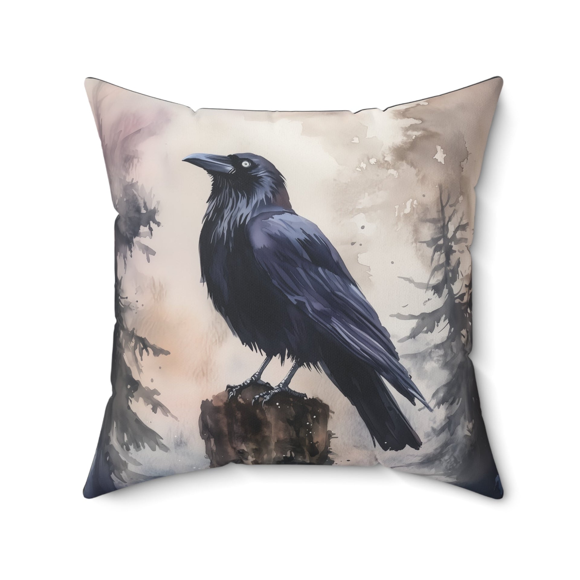 Microsuede Cushion / Halloween Art / Raven in the Forest /