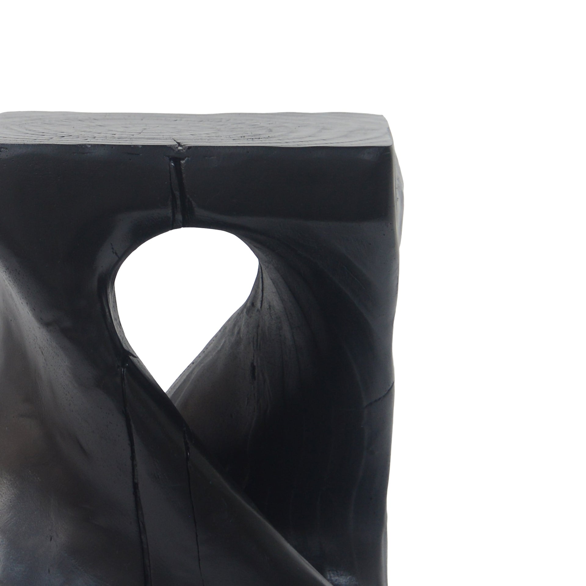 Twist Shape Side Table Wood-like Texture in Black