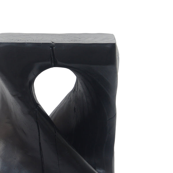 Twist Shape Side Table Wood-like Texture in Black