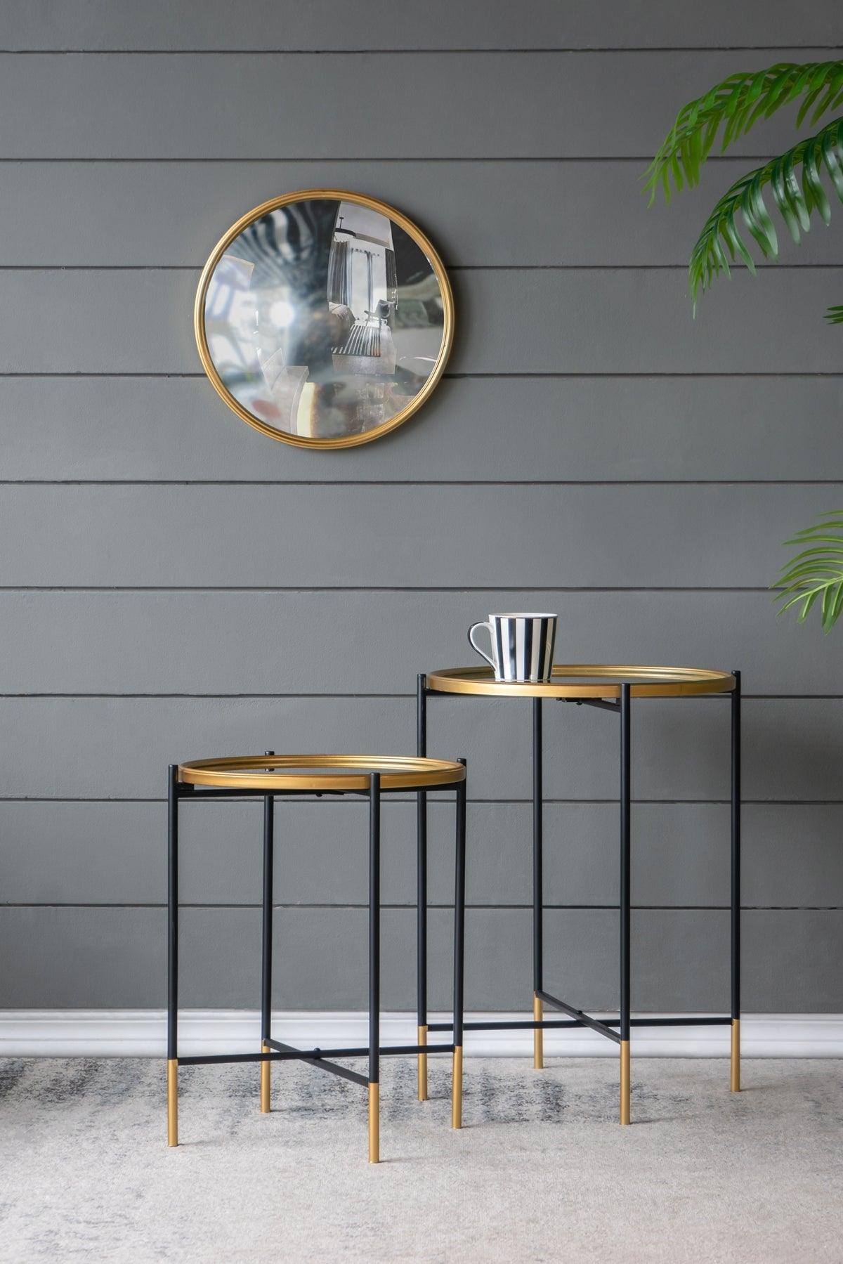 Set of 2 Gold Nesting Side Tables with Mirrored Tops