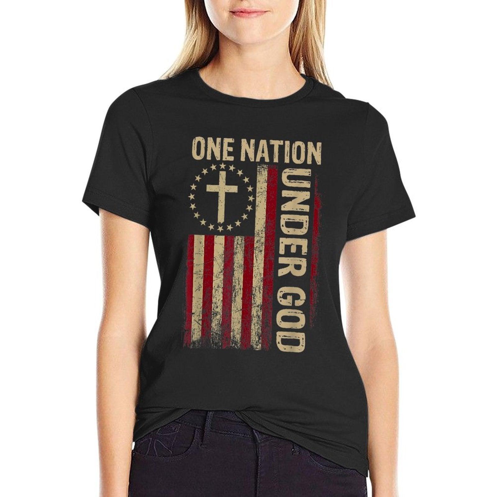 One Nation Under God 4th Of July Patriotic Christian  Slim-fit Cut T-Shirt