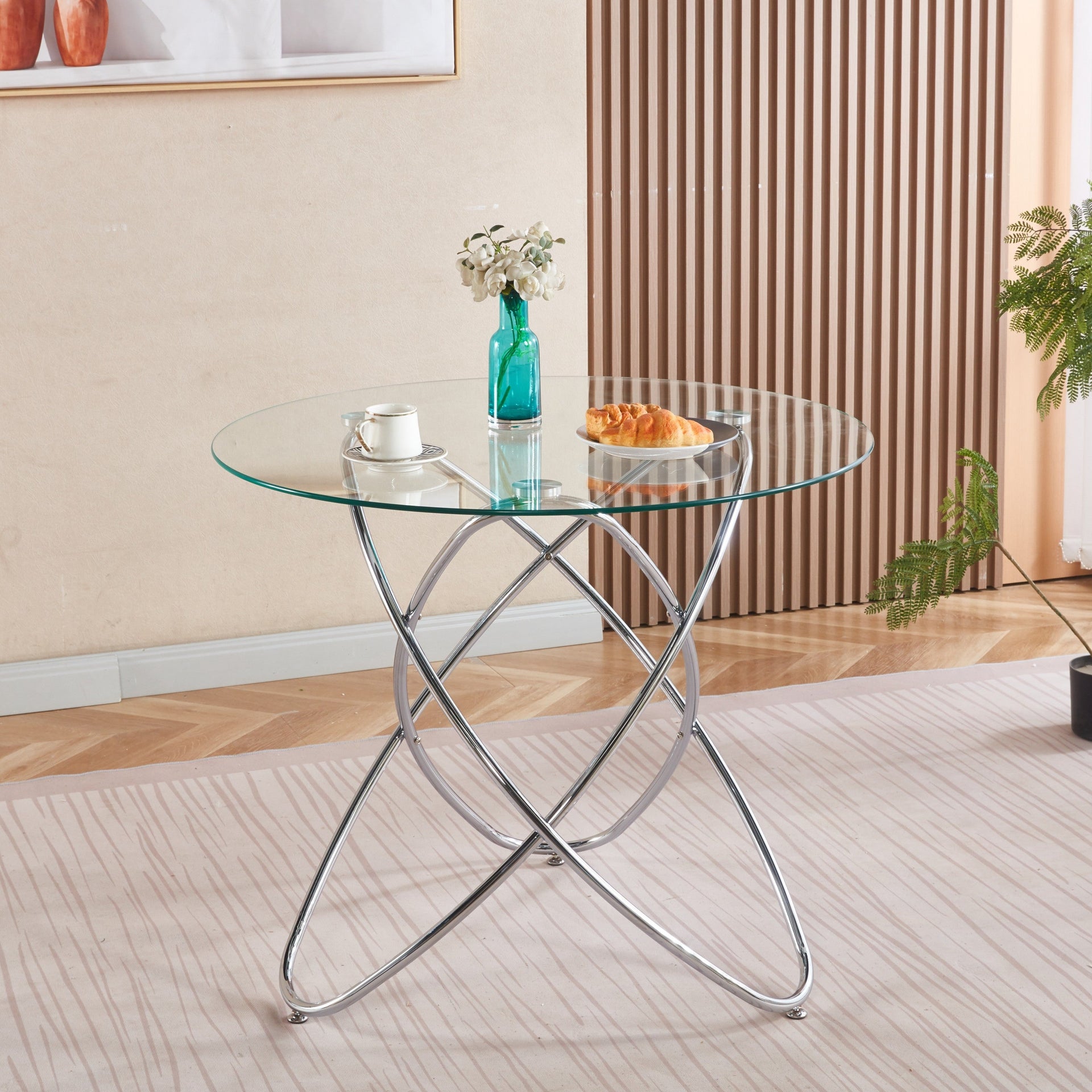 Modern Metal-Leg Dining Table with Tempered Glass Top, Space-Saving Kitchen Table
