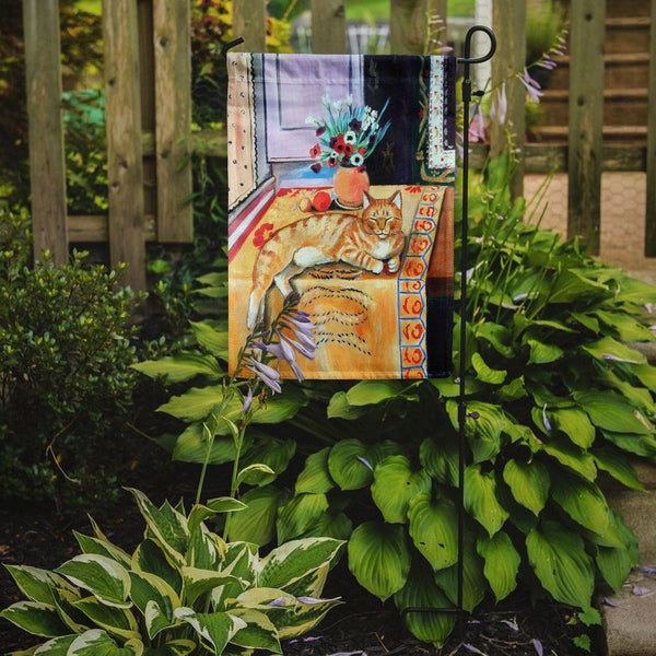 Orange Tabby Cat on the table Garden Flag – Decorative Outdoor Yard Flag