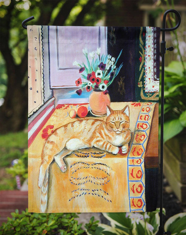 Orange Tabby Cat on the table Garden Flag – Decorative Outdoor Yard Flag