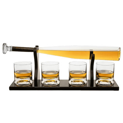Baseball Bat Whiskey & Wine Decanter 4 Baseball Glasses, Spirits Set - Baseball Coach Gifts, Baseballs Lovers Coaches, Dad, Boyfriend, Brother, Friend Gift - For Whiskey & Wine (Standard Base)