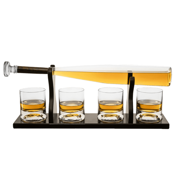Baseball Bat Whiskey & Wine Decanter 4 Baseball Glasses, Spirits Set - Baseball Coach Gifts, Baseballs Lovers Coaches, Dad, Boyfriend, Brother, Friend Gift - For Whiskey & Wine (Standard Base)