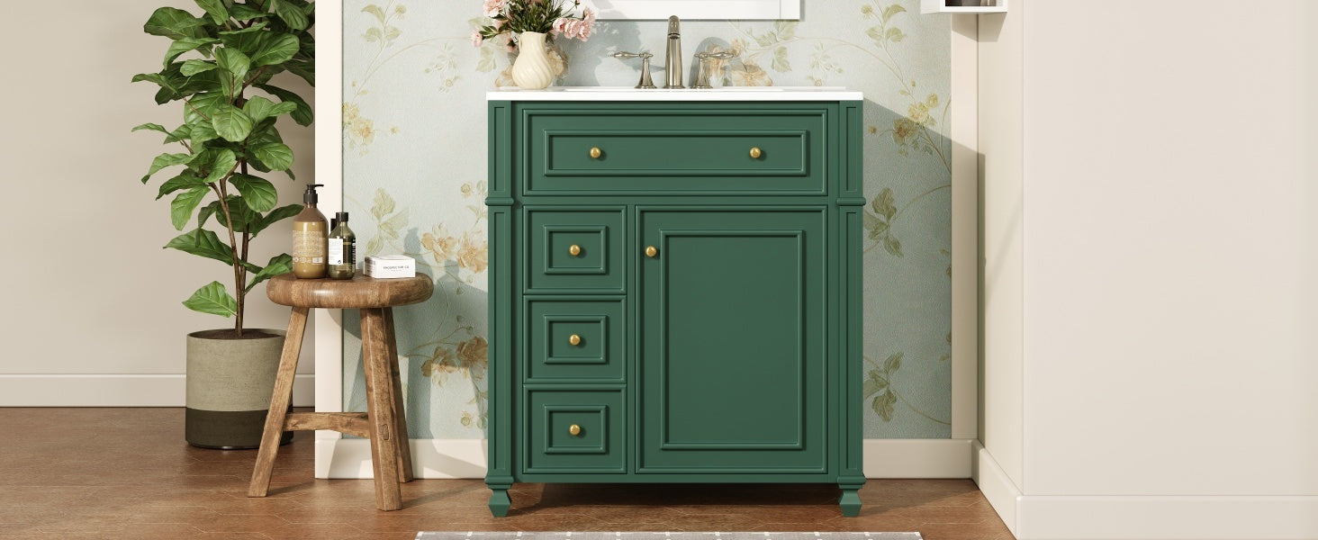 Bathroom Vanity with Ceramic Sink Basin, Cabinet with Soft-Close Doors and Organizer