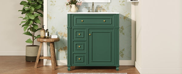 Bathroom Vanity with Ceramic Sink Basin, Cabinet with Soft-Close Doors and Organizer