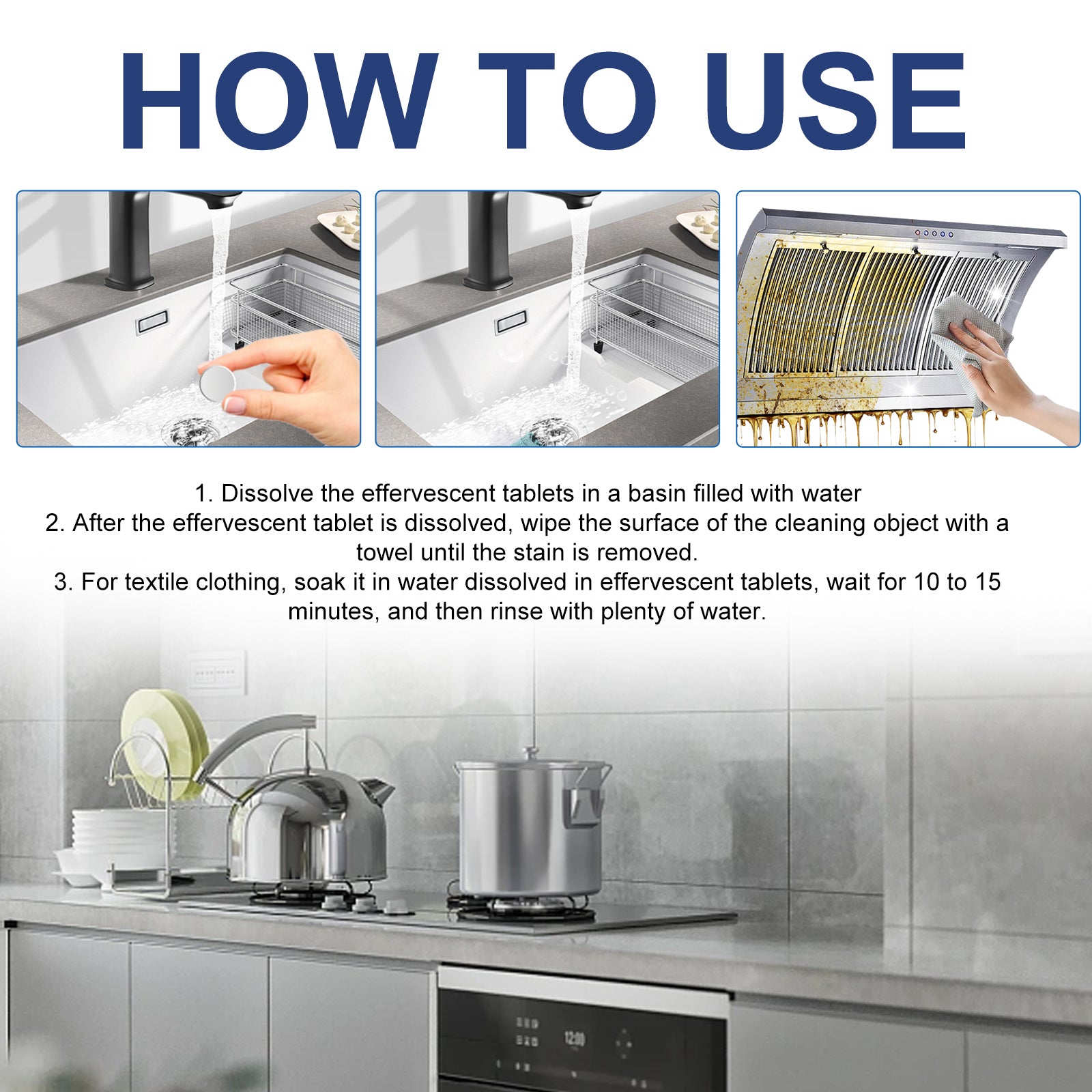 Multi-Functional Bio-Enzyme Cleaning Tablets, Bathroom Kitchen Multi-Functional Stain Cleaning Stainless Steel Rust Remover