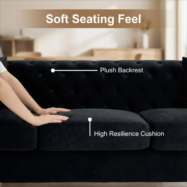 Black Velvet 3‑Seat Sofa