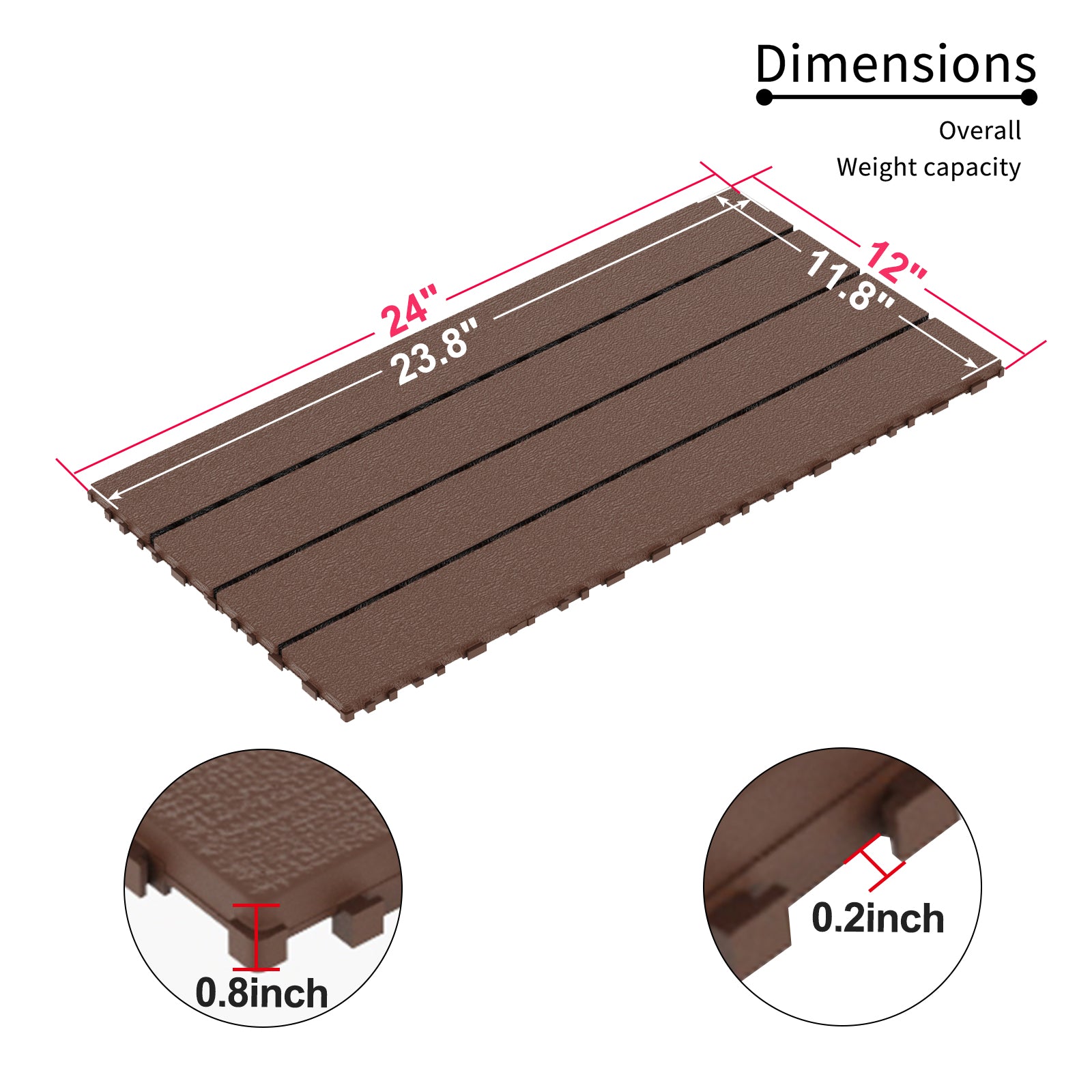 2FT terrace tiles, DIY module interlocking terrace tiles, quick installation of courtyard tiles, 24 pieces in red brown color