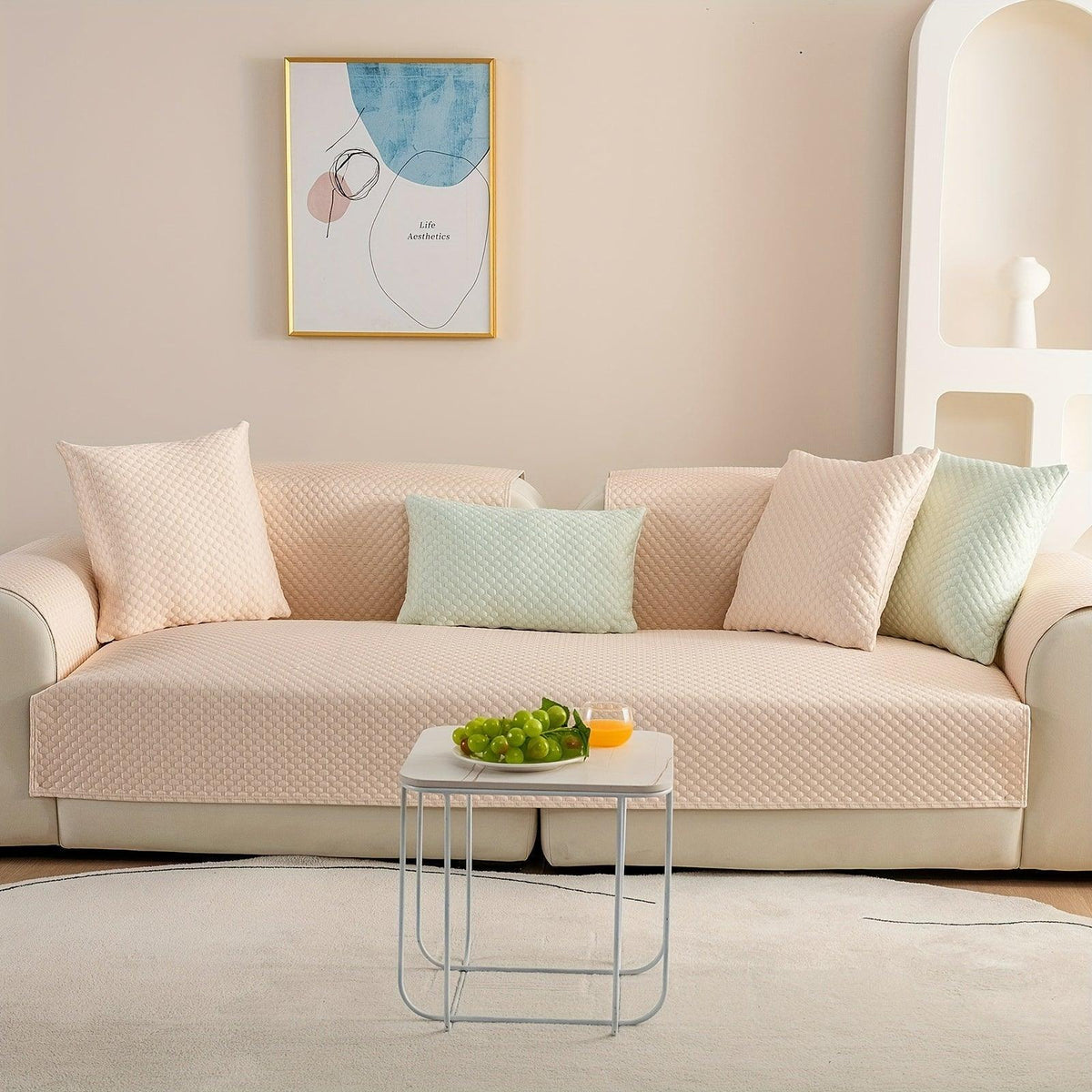 Breathable Ice Silk Light Gray Couch Cover - Cooling & Anti-Scratch