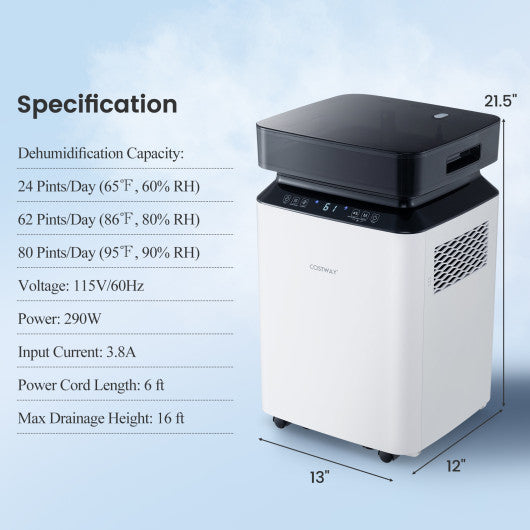 70/90 Pint 4500/6000 Sq. Ft Dehumidifier with Continuous and Auto Mode-70 Pints