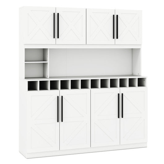 70 Inch Farmhouse Pantry Cabinet Kitchen Buffet Hutch with 4 Cabinets and 2 Open Shelves-White