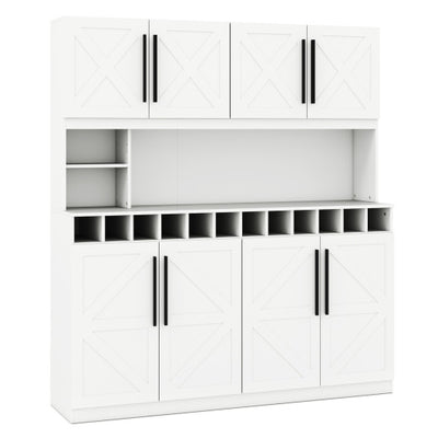 70 Inch Farmhouse Pantry Cabinet Kitchen Buffet Hutch with 4 Cabinets and 2 Open Shelves-White
