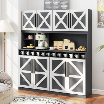 70 Inch Farmhouse Pantry Cabinet Kitchen Buffet Hutch with 4 Cabinets and 2 Open Shelves-Dark Gray