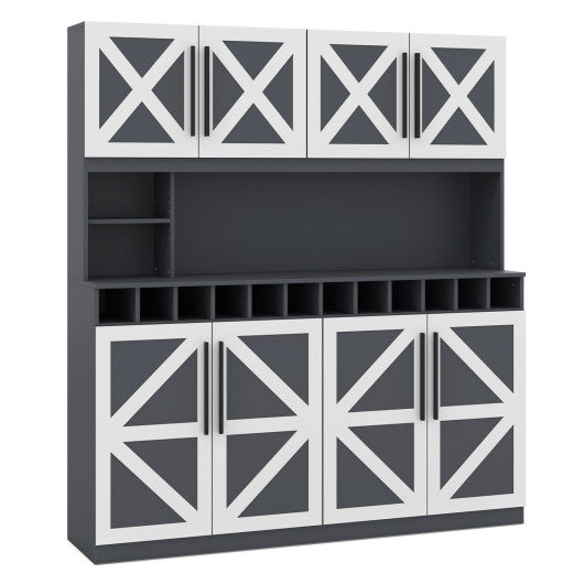 70 Inch Farmhouse Pantry Cabinet Kitchen Buffet Hutch with 4 Cabinets and 2 Open Shelves-Dark Gray