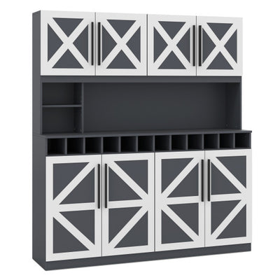70 Inch Farmhouse Pantry Cabinet Kitchen Buffet Hutch with 4 Cabinets and 2 Open Shelves-Dark Gray