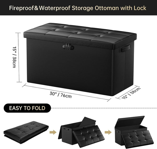 Storage Ottoman Bench 30 Inches Black Storage Lock Pro