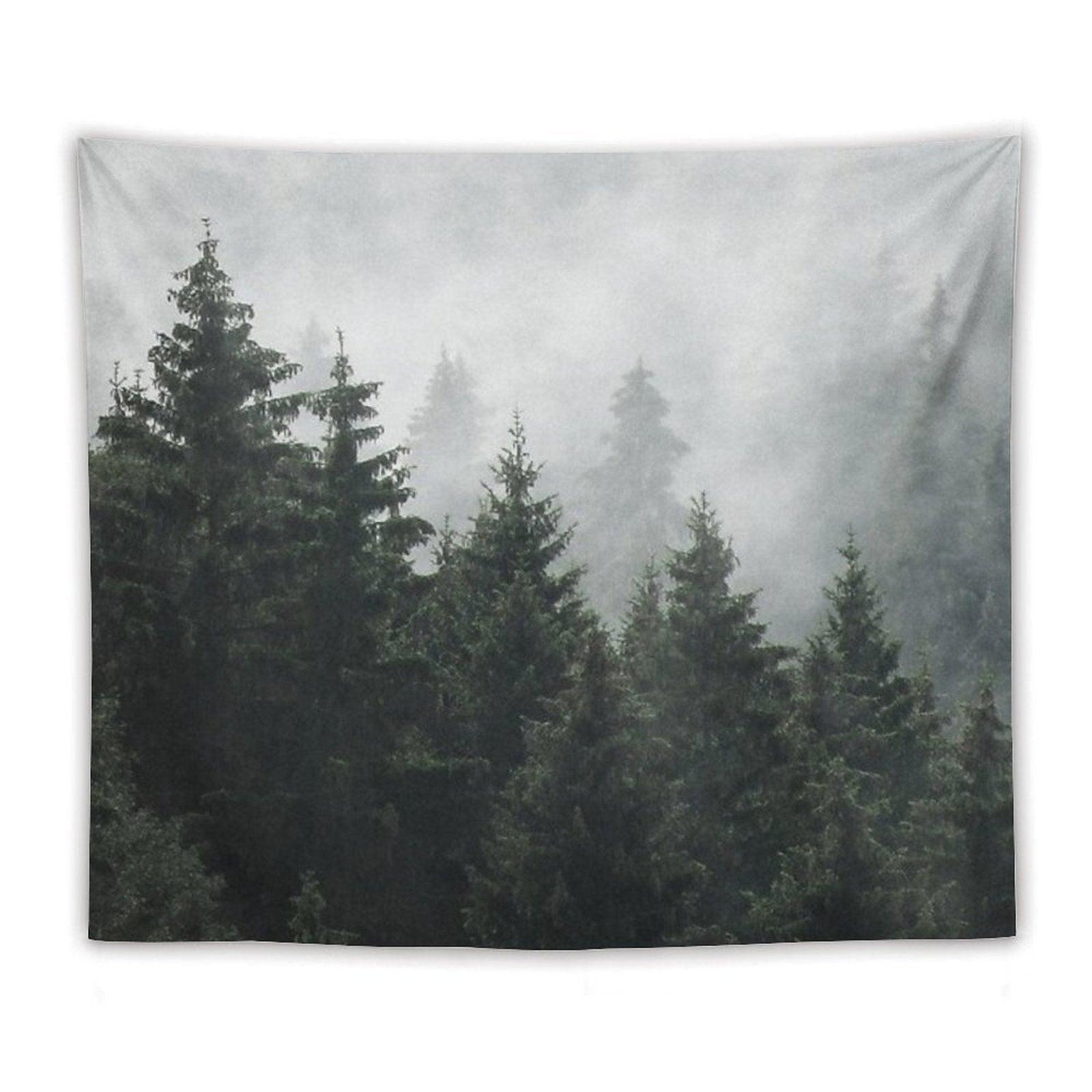 Waiting For  Misty Foggy Fairytale Forest With Cascadia Trees Covered In Magic Fog Tapestry