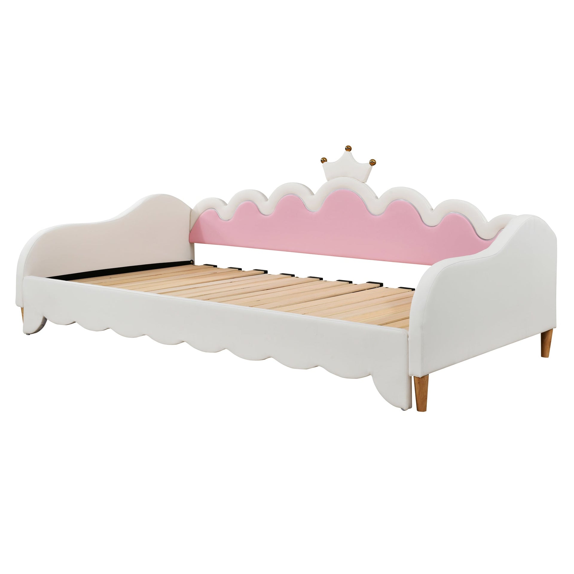 Twin Extending Daybed with LED Lights, Modern Upholstered Princess Daybed