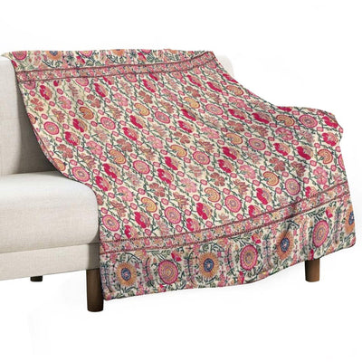 Vintage India Embroidered Textile, 17th Century Wrinkle-free Throw Blanket