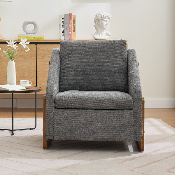 Modern Chenille Upholstered Armchair with Wooden Side Frame in Gray
