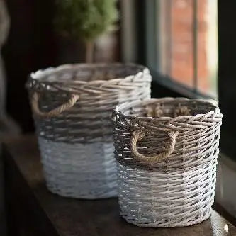 Set of 2 Round Willow Baskets Dipped White