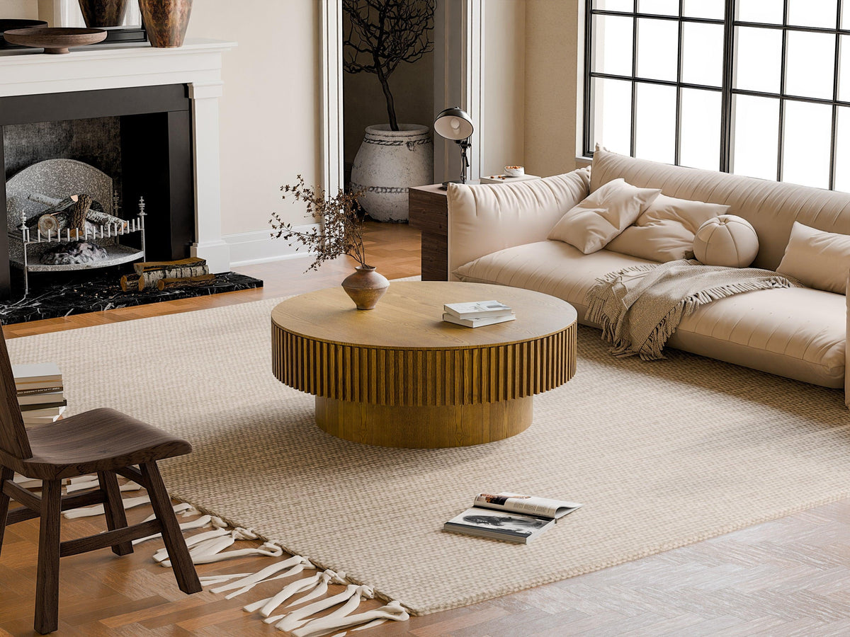 Modern Brown Round Mushroom Coffee Table with Hidden Storage
