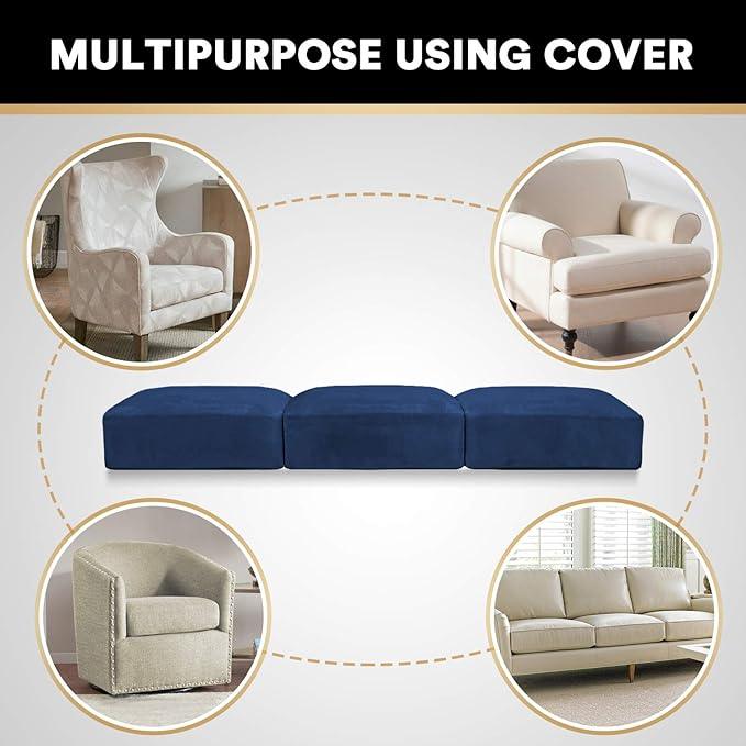PrinceDeco Couch Cushion Covers, Stretch Washable Sofa Cushion Cover, Fitted Sofa Slipcover Velvet Fabric Non-Slip Furniture Protector for Dog,Pets, Kid (Each Width Up to 29.5