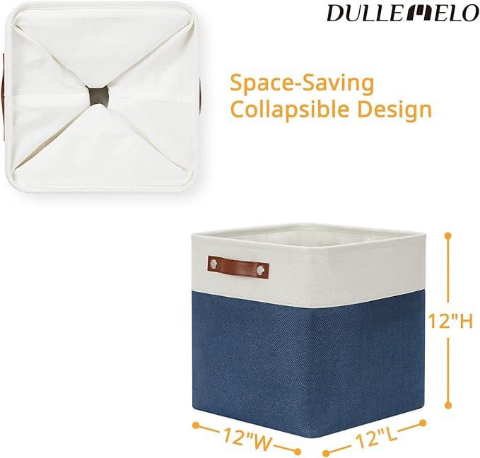 DULLEMELO Foldable Storage Cubes 12 x 12 Organizer Bins,Canvas Storage Bins Empty Gift Baskets for Organizing with SturdyLeather Handles, Closet Baskets for Nursery Storage(4 Pack - 12