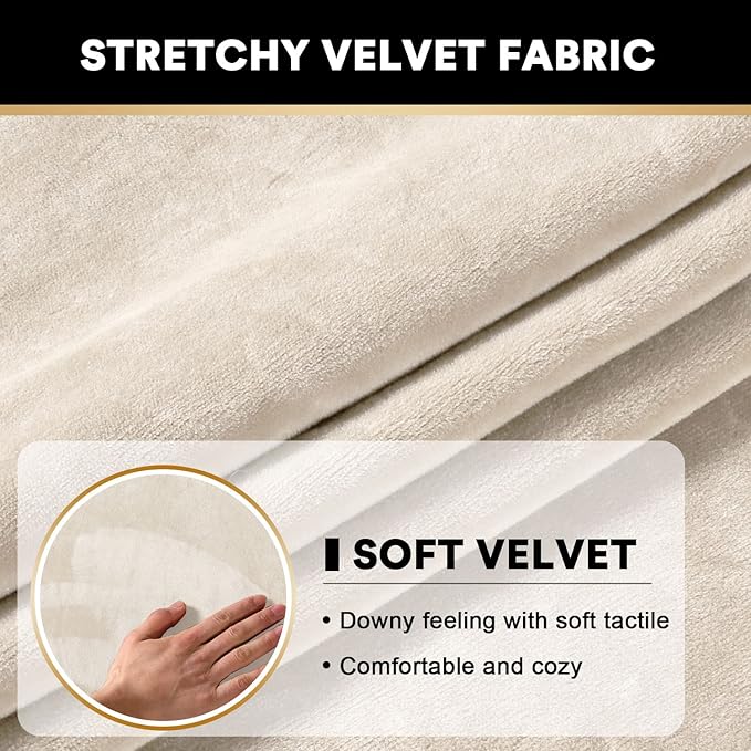 PrinceDeco Velvet Couch Cushion Cover Stretch Sofa Seat Covers Washable Cushion Slipcover for Chair Love Seat Sofa Cushion Furniture Protector Seat Cushion Sofa Cover (Each Width Up to 29.5