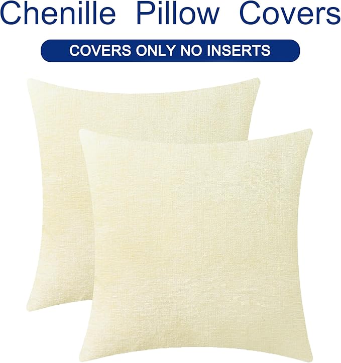 CaliTime Throw Pillow Covers Decorative 26 X 26 Inches Pack of 2 Cozy Chenille Cushion Cases for Couch Sofa Bed Living Room Home Beige