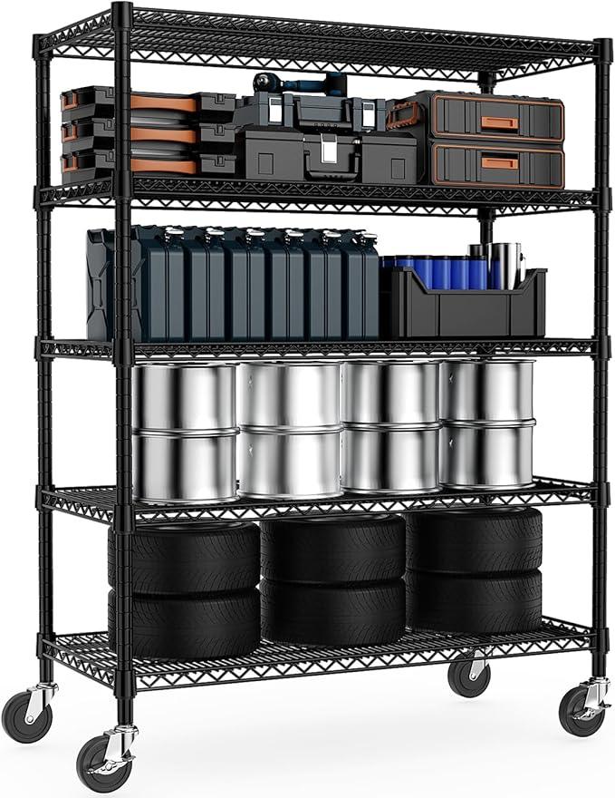 Garage Shelving 5 Tier Industrial Metal Shelving Units for Commercial, Basement, Pantry, Warehouse, School, Black Heavy Duty Easy Assembly 23.6