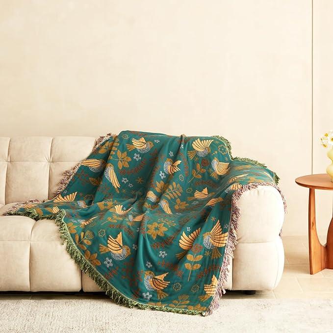 MSGKV Boho Throw Blanket Cotton Blanket for Couch and Sofa Cover for Living Room Summer Throw Cozy Gauze Blanket 50