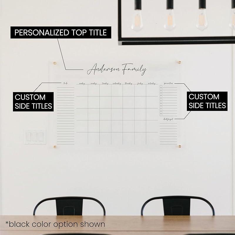 Personalized Clear Acrylic Calendar for Wall, Calendar Whiteboard for Wall, Dry Erase Wall Calendar, Wall Calendar Organizer System for Home (Cursive, Jade, 31