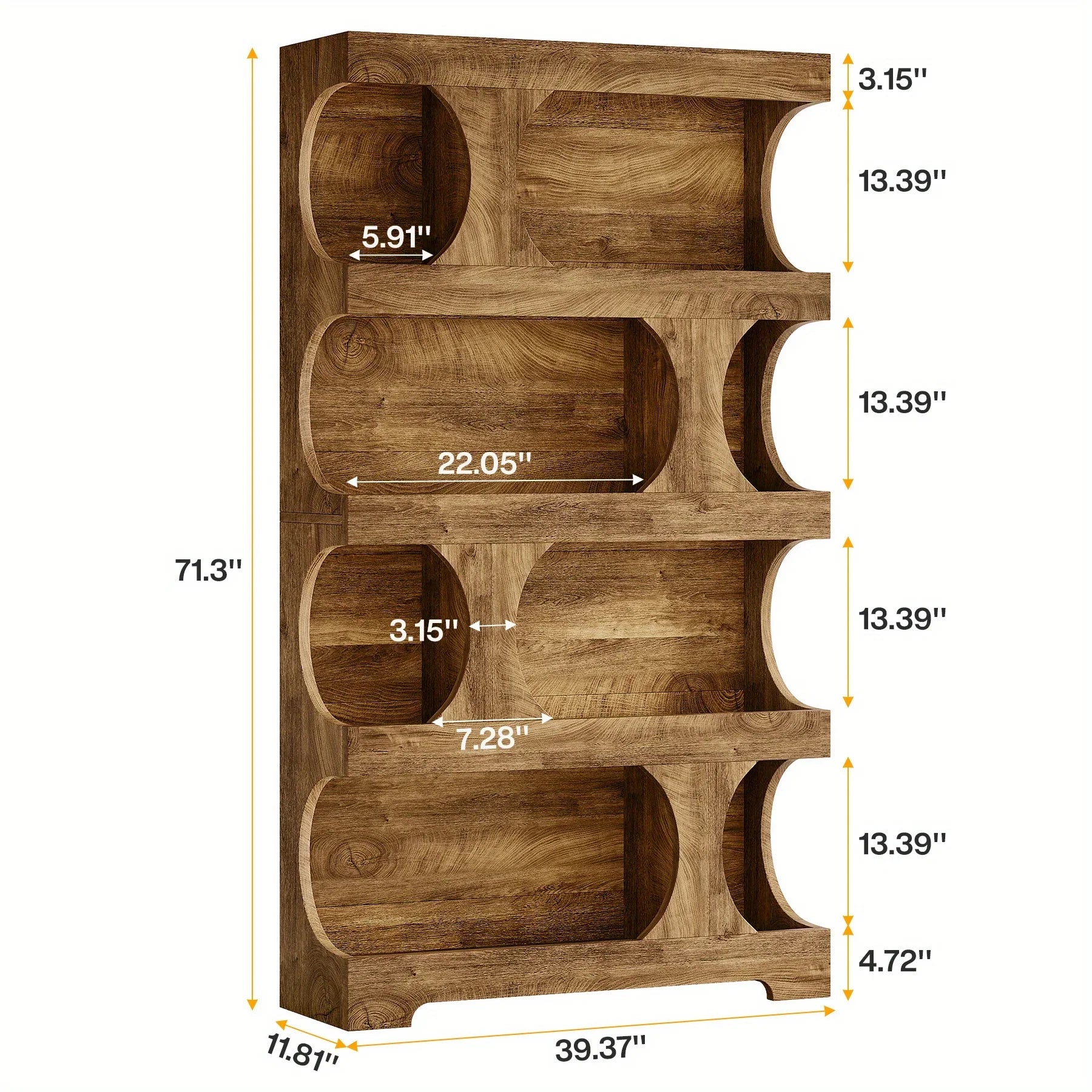 71-inch Tall 4-Tier Solid Hardwood Bookcase with Storage Shelves - Modern Freestanding Bookshelf, Natural Wood & / Painted Shelves, Sturdy Floor-Standing Design for Living Room, Bedroom, Home Office - Easy Assembly Required