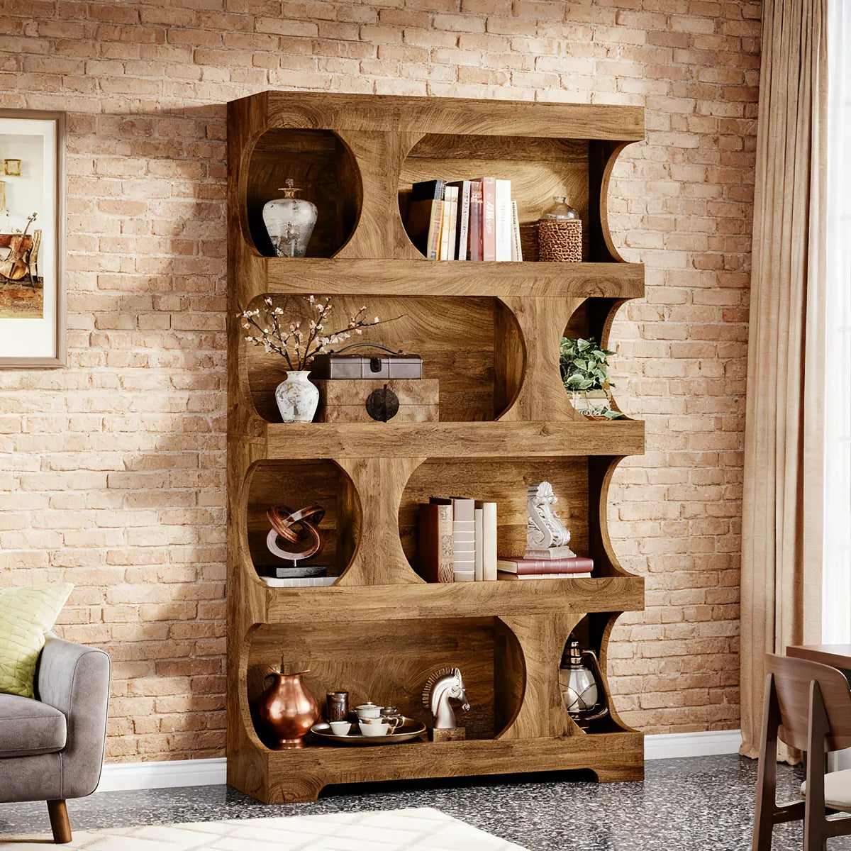 71-inch Tall 4-Tier Solid Hardwood Bookcase with Storage Shelves - Modern Freestanding Bookshelf, Natural Wood & / Painted Shelves, Sturdy Floor-Standing Design for Living Room, Bedroom, Home Office - Easy Assembly Required