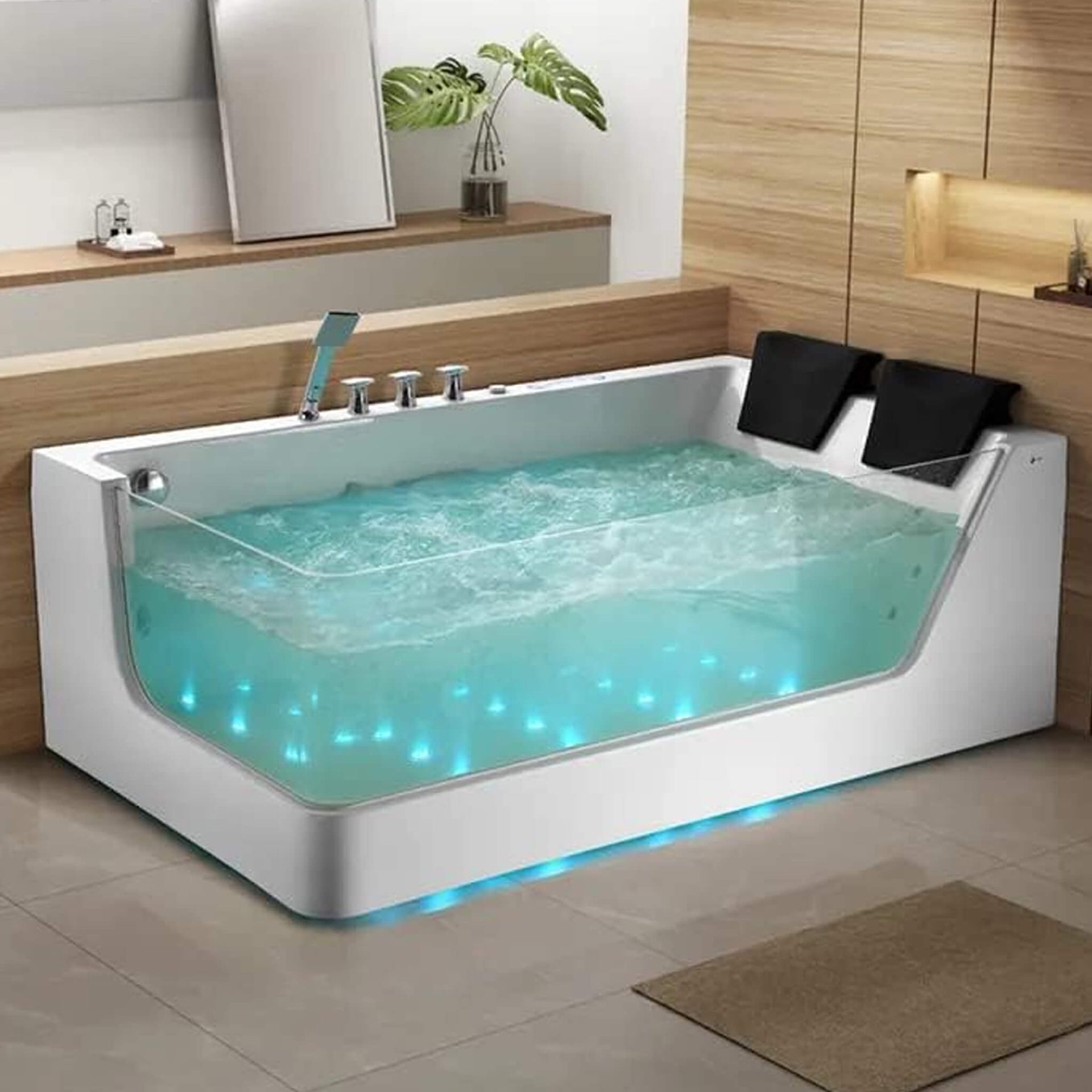 Solstice 71-Inch Luxury 2-Person Acrylic Whirlpool Tub With LED Lights Jets And Faucet (SAK69173)