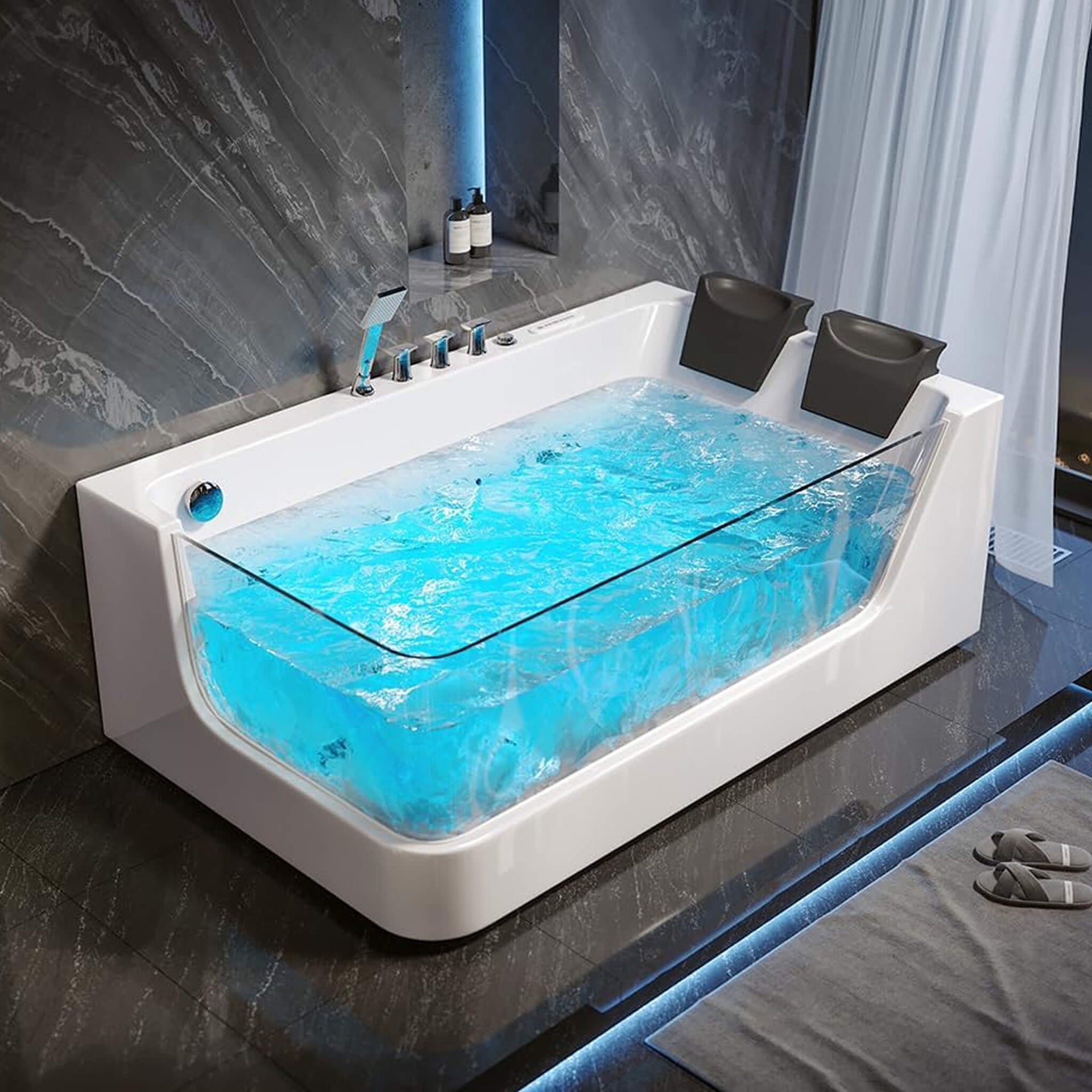 Solstice 71-Inch Luxury 2-Person Acrylic Whirlpool Tub With LED Lights Jets And Faucet (SAK69173)