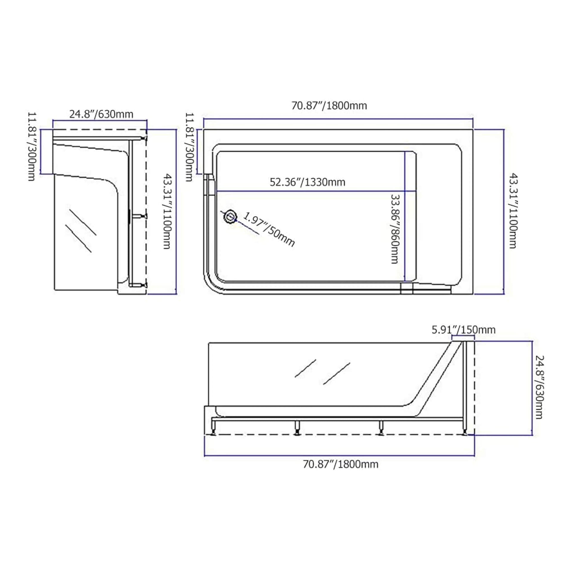 Alora 71-Inch Luxury 2-Person Acrylic Whirlpool Tub With LED Lights Jets And Faucet (SAK91752) SAKSBY WHOLESALE