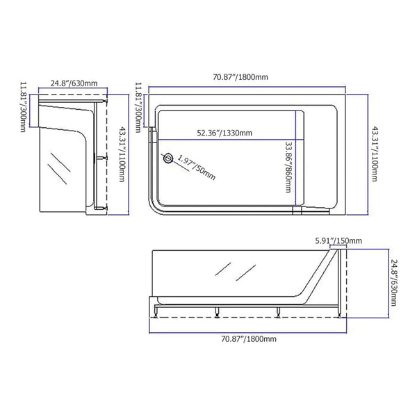 Alora 71-Inch Luxury 2-Person Acrylic Whirlpool Tub With LED Lights Jets And Faucet (SAK91752) SAKSBY WHOLESALE