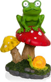 Alpine Corporation ZEN390SLR-S Frog on Mushroom Statue with LED Lights, Solar-Powered LED Frog Garden Statue, 12