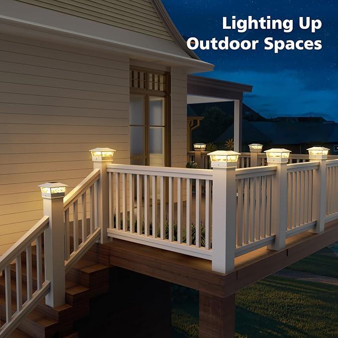 NIORSUN Solar Post Lights Outdoor 12 Pack, 2 Modes LED, Deck Fence Post Solar Lights for 3.5x3.5 4x4 5x5 5.5x5.5 Caps Patio Garden Decoration, White