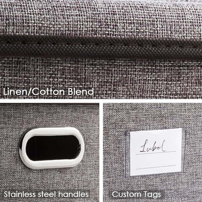 PRANDOM Collapsible Storage Containers with Lids [5-Pack] Linen Fabric Foldable Storage Bins Boxes Organizer Baskets Cube with Cover for Home Bedroom Closet Office Nursery (14.9x9.8x9.8)