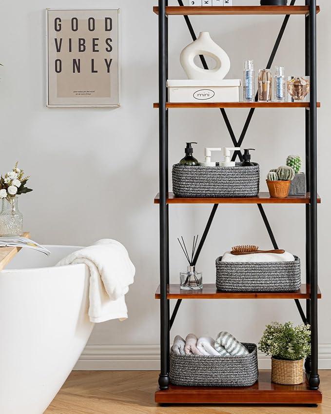 KALLAX Small Woven Basket, 12 x 8 x 4.5 Inches, Storage Basket for Organizing, Cute Small Rope Shelf Closet Cube Storage Bins Baskets for Shelves, Dog Toy Gift Baskets Empty, 3 Pack Mixed Black